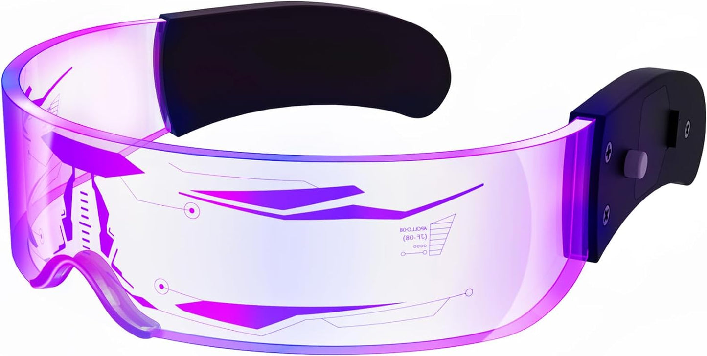 LED Visor Glasses Light Up: [7 Colors 4 Modes] Cyberpunk Futuristic Luminous Cosplay Glasses Rave Cyber Lightup Goggles (High Tech)