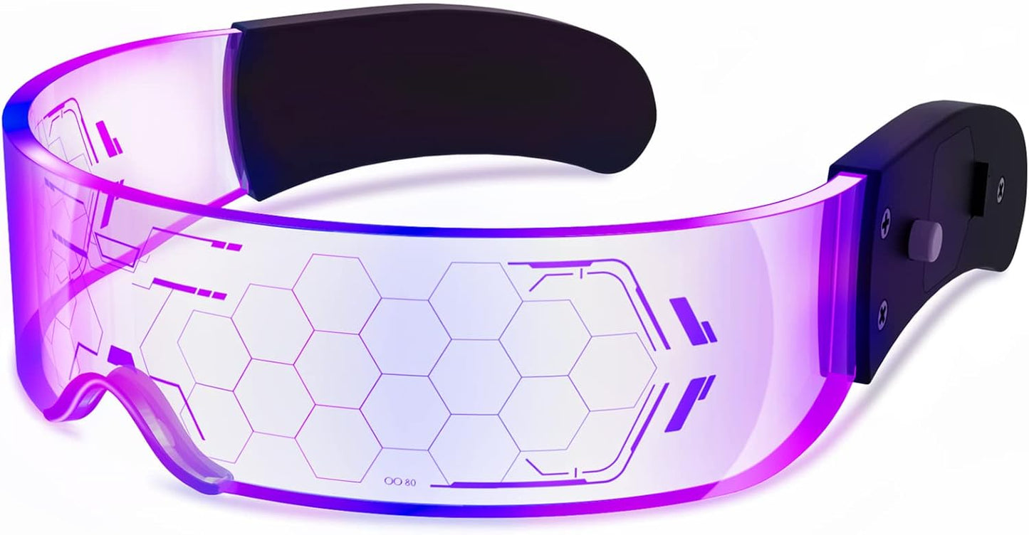 LED Visor Glasses Light Up: [7 Colors 4 Modes] Cyberpunk Futuristic Luminous Cosplay Glasses Rave Cyber Lightup Goggles (High Tech)