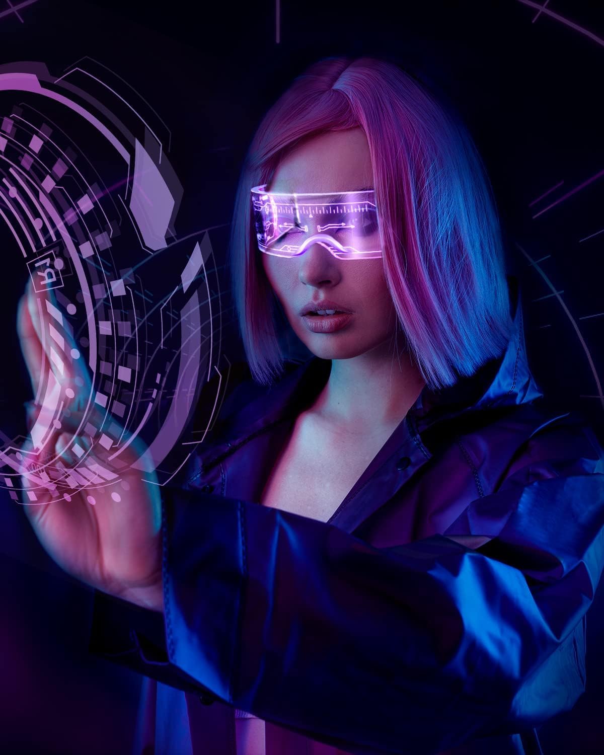 LED Visor Glasses Light Up: [7 Colors 4 Modes] Cyberpunk Futuristic Luminous Cosplay Glasses Rave Cyber Lightup Goggles (High Tech)