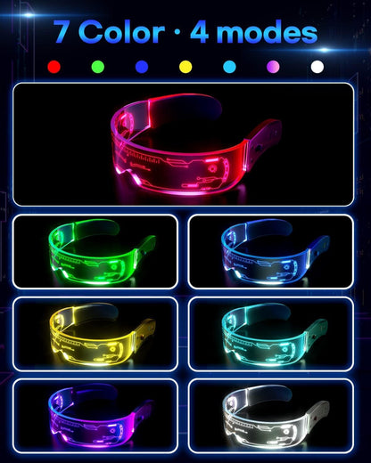 LED Visor Glasses Light Up: [7 Colors 4 Modes] Cyberpunk Futuristic Luminous Cosplay Glasses Rave Cyber Lightup Goggles (High Tech)